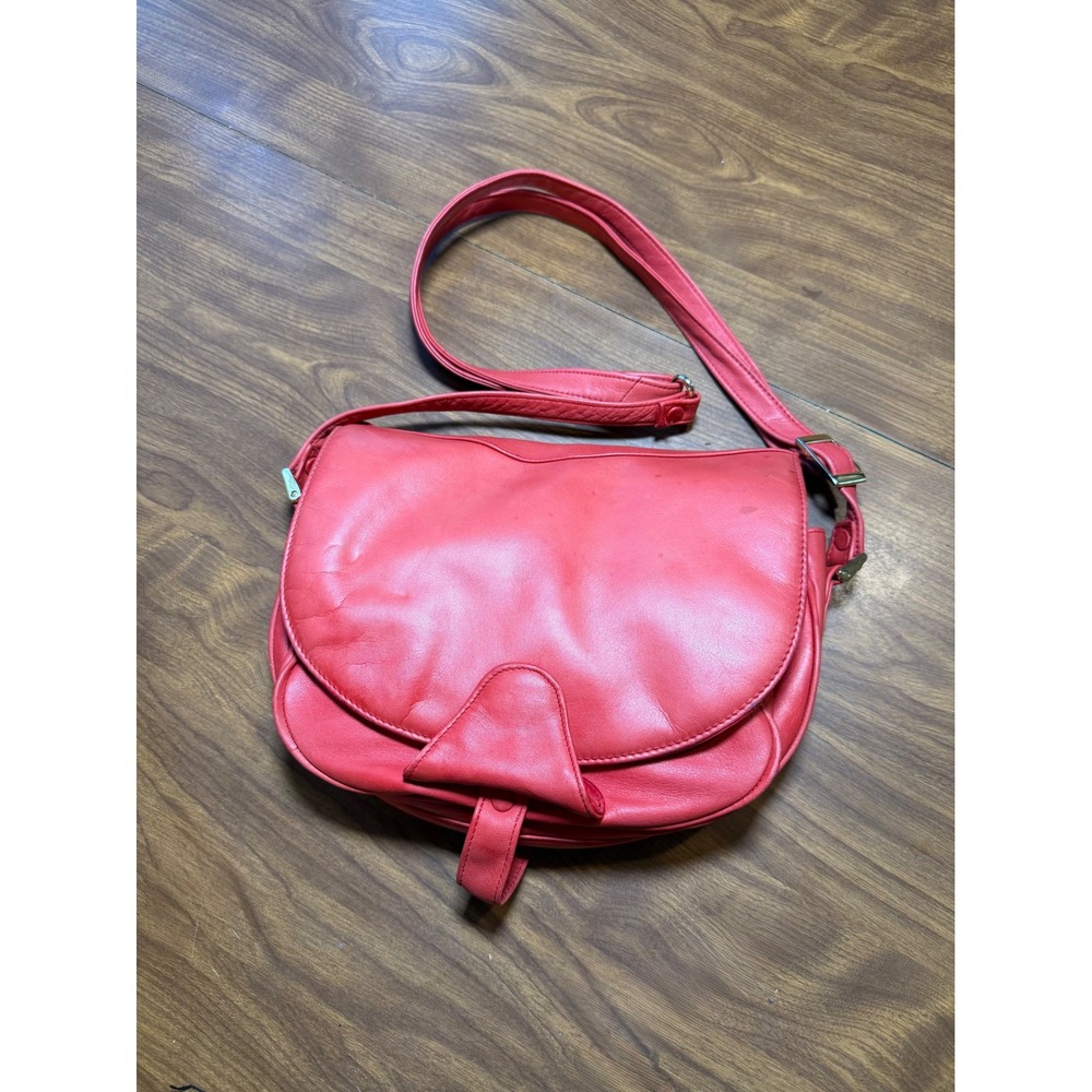 Brio! Vintage Red Leather Crossbody Saddle Bag Gold Hardware Adjustable Strap